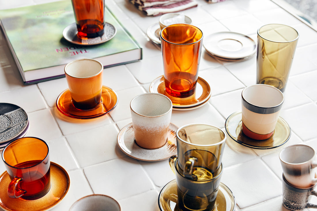 70s Glassware – Kaffeetassen, Amber Brown (4er-Set)