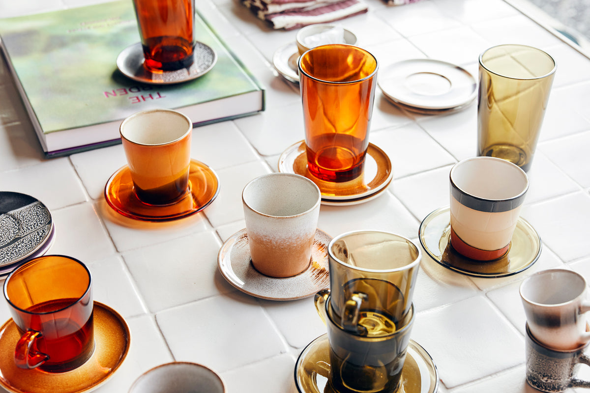 70s Glassware – Kaffeetassen, Amber Brown (4-Set) – HKLIVING – Ansicht 2