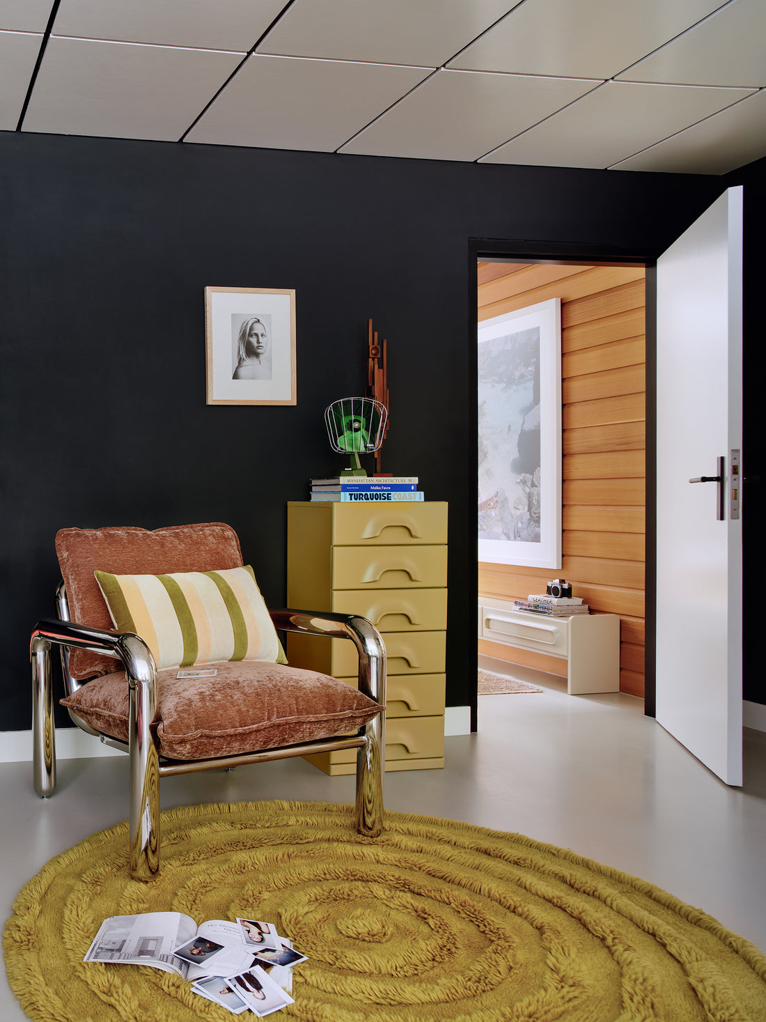 Chrome Lounge Armchair, Velvet