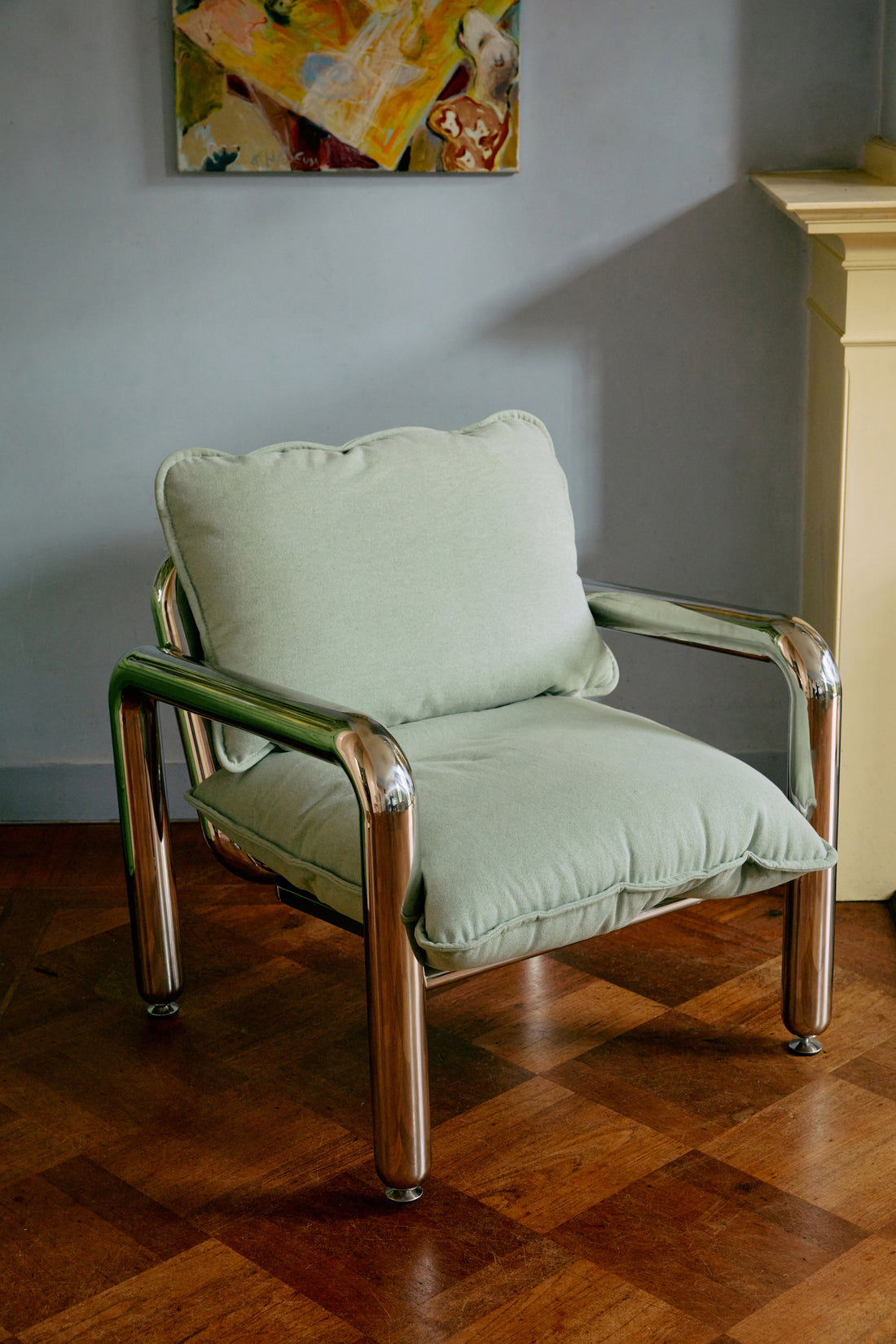 Chrome Lounge Armchair, Canvas