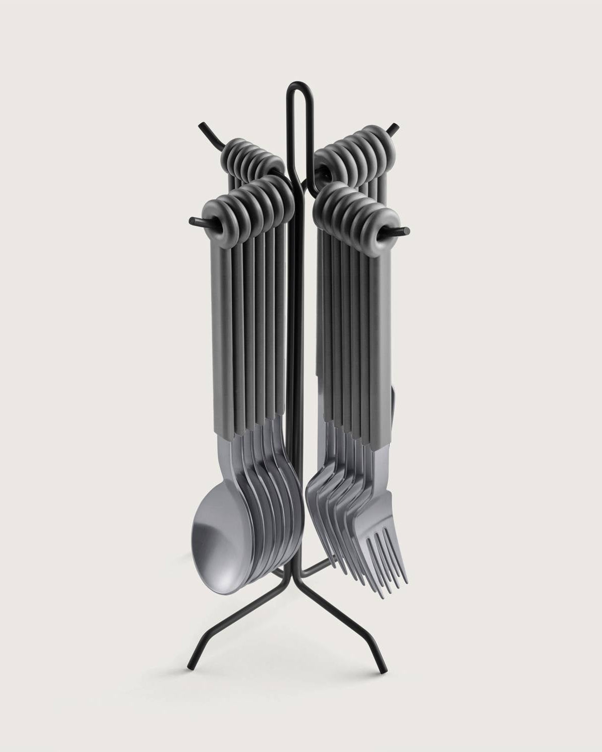 Mono Ring - 24+1 Flatware Set with Anthracite Stand, White - Thumbnail 5