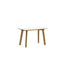 Untreated beech frame. Pearl white laminate tabletop. Water-based lacquered edge