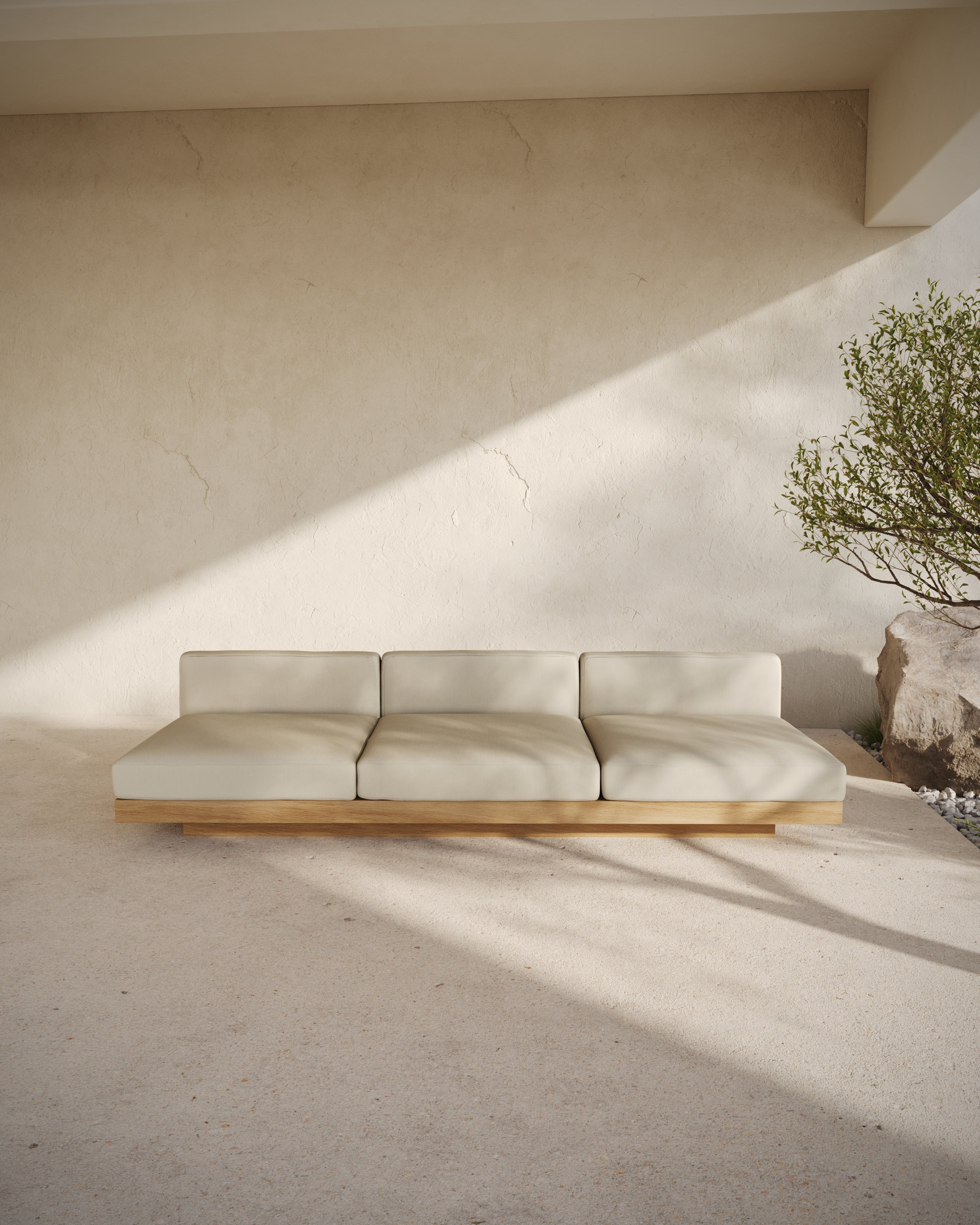 Bench Three Seater incl. Cushion Outdoor Chalk Rudolph