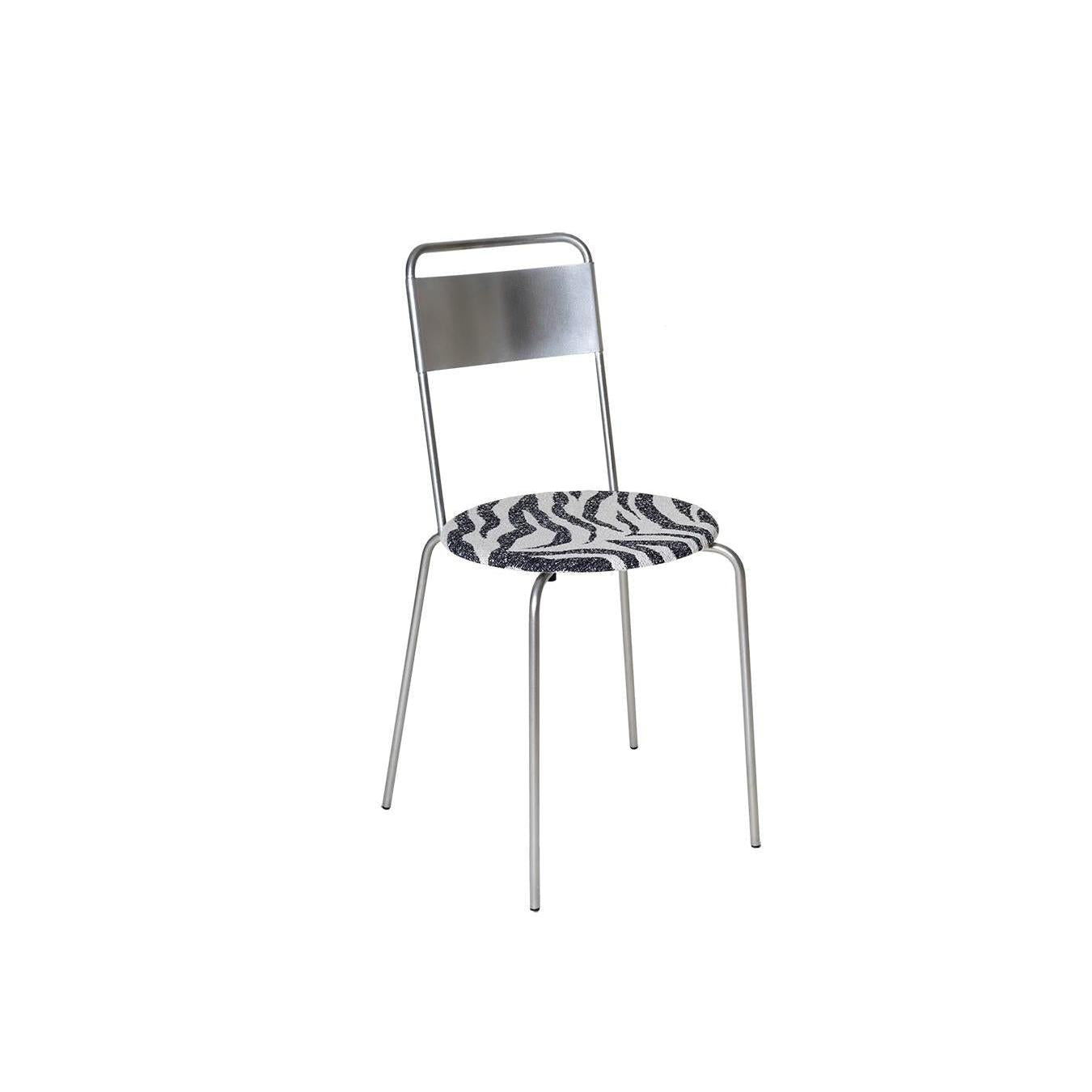 Petit Rond Chair – Stainless Steel / Zebra Fabric