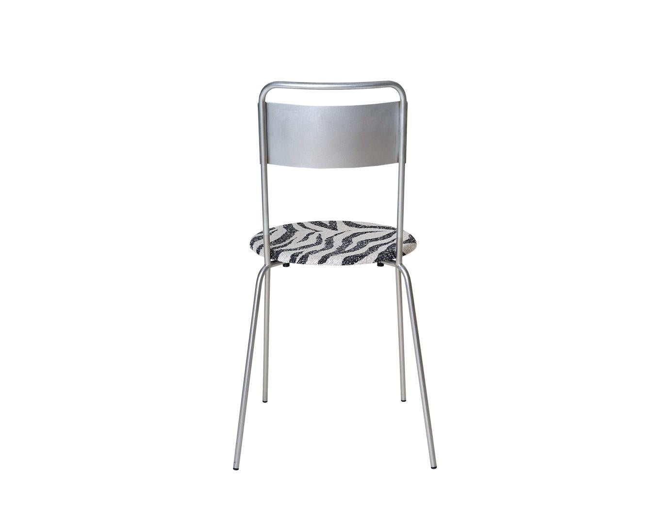 Petit Rond Chair – Stainless Steel / Zebra Fabric