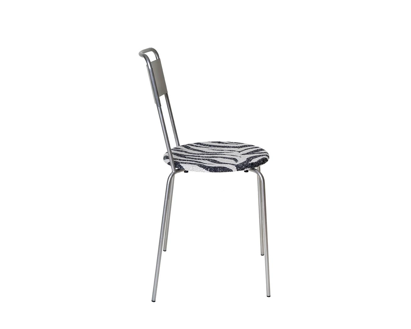 Petit Rond Chair – Stainless Steel / Zebra Fabric