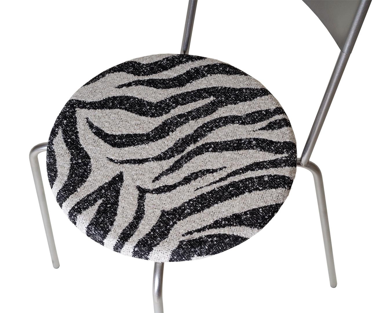 Petit Rond Chair – Stainless Steel / Zebra Fabric
