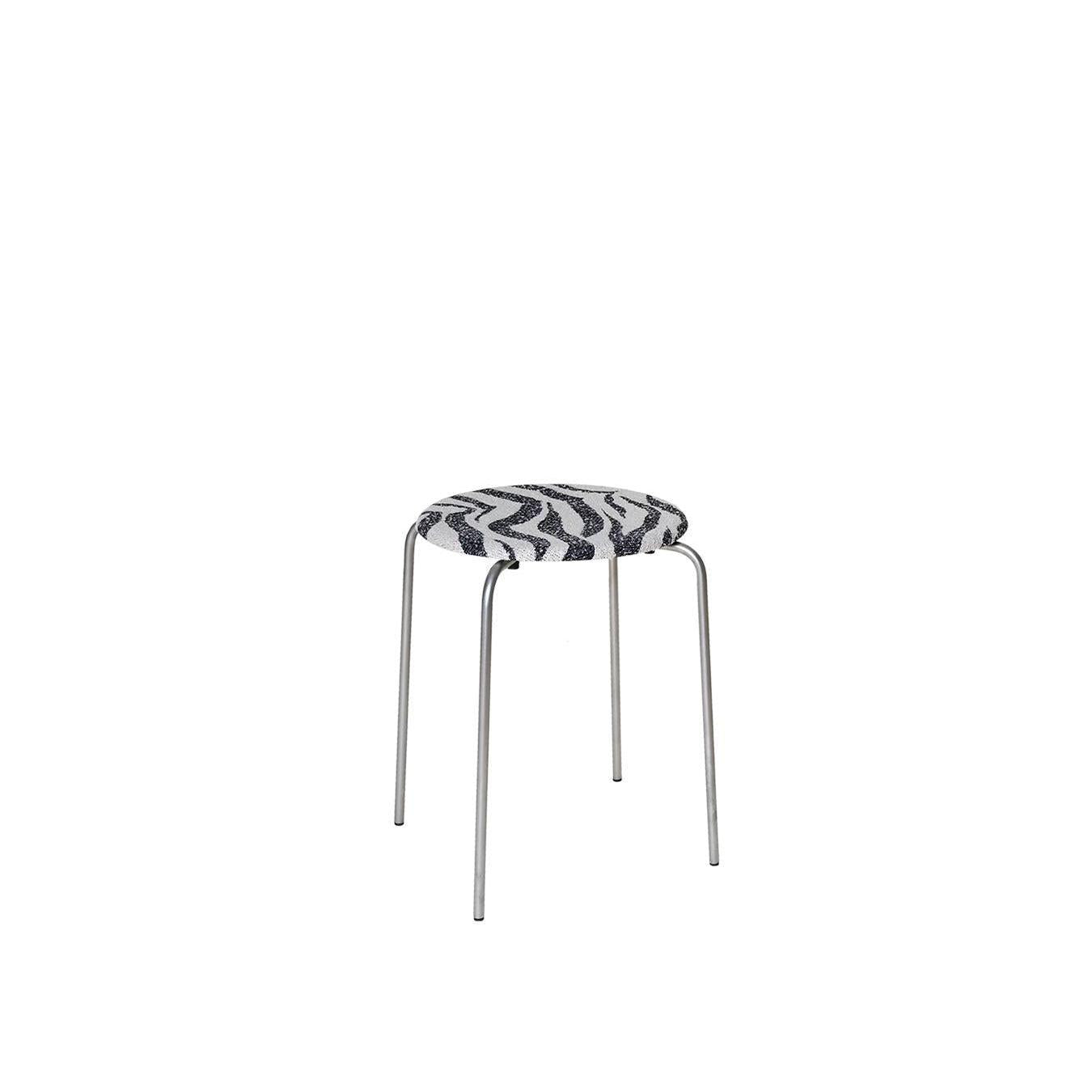 Petit Rond Stool – Stainless Steel / Zebra Fabric