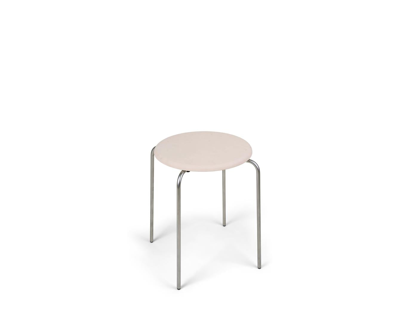 Petit Rond Stool – Stainless Steel / Natural Leather