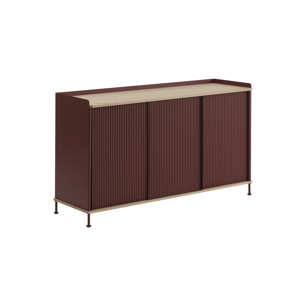 Enfold Sideboard - 148 × 45 cm, H 85 cm, Deep Red / Oak - Sideboard - Muuto