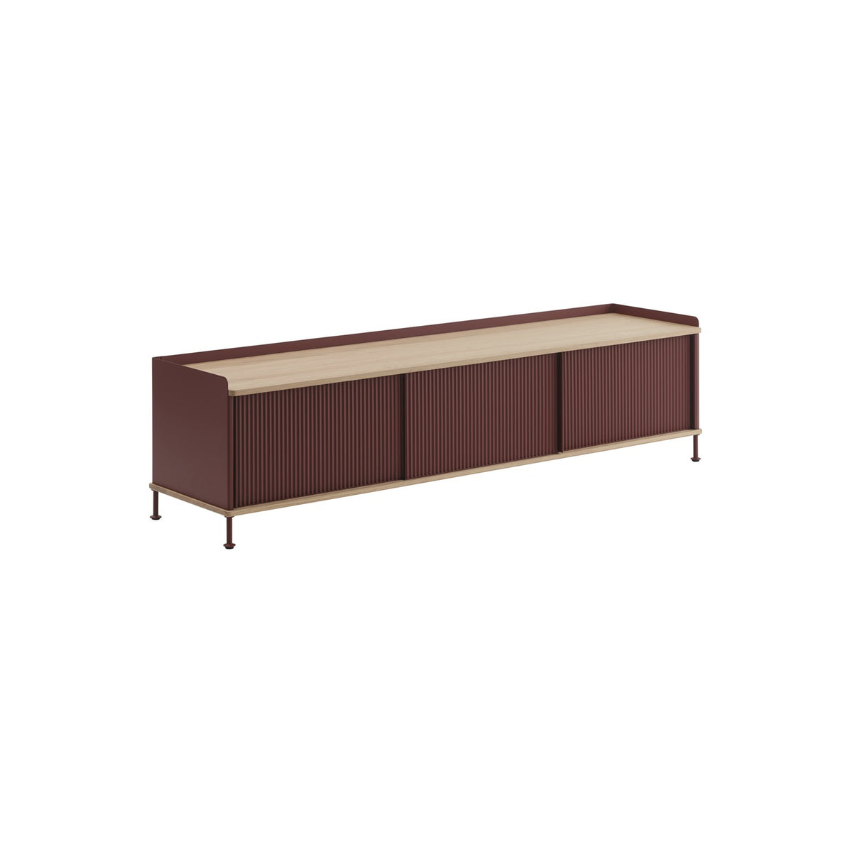 Enfold Sideboard - 186 × 45 cm, H 48 cm, Deep Red / Oak - Sideboard - Muuto