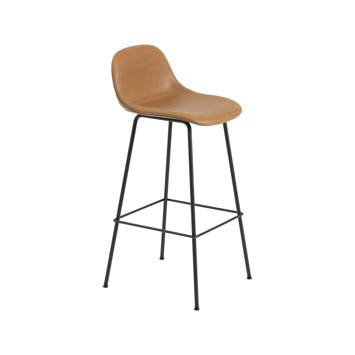 Fiber Bar Stool - Tube Base, With, Cognac Leather - Stools - Muuto