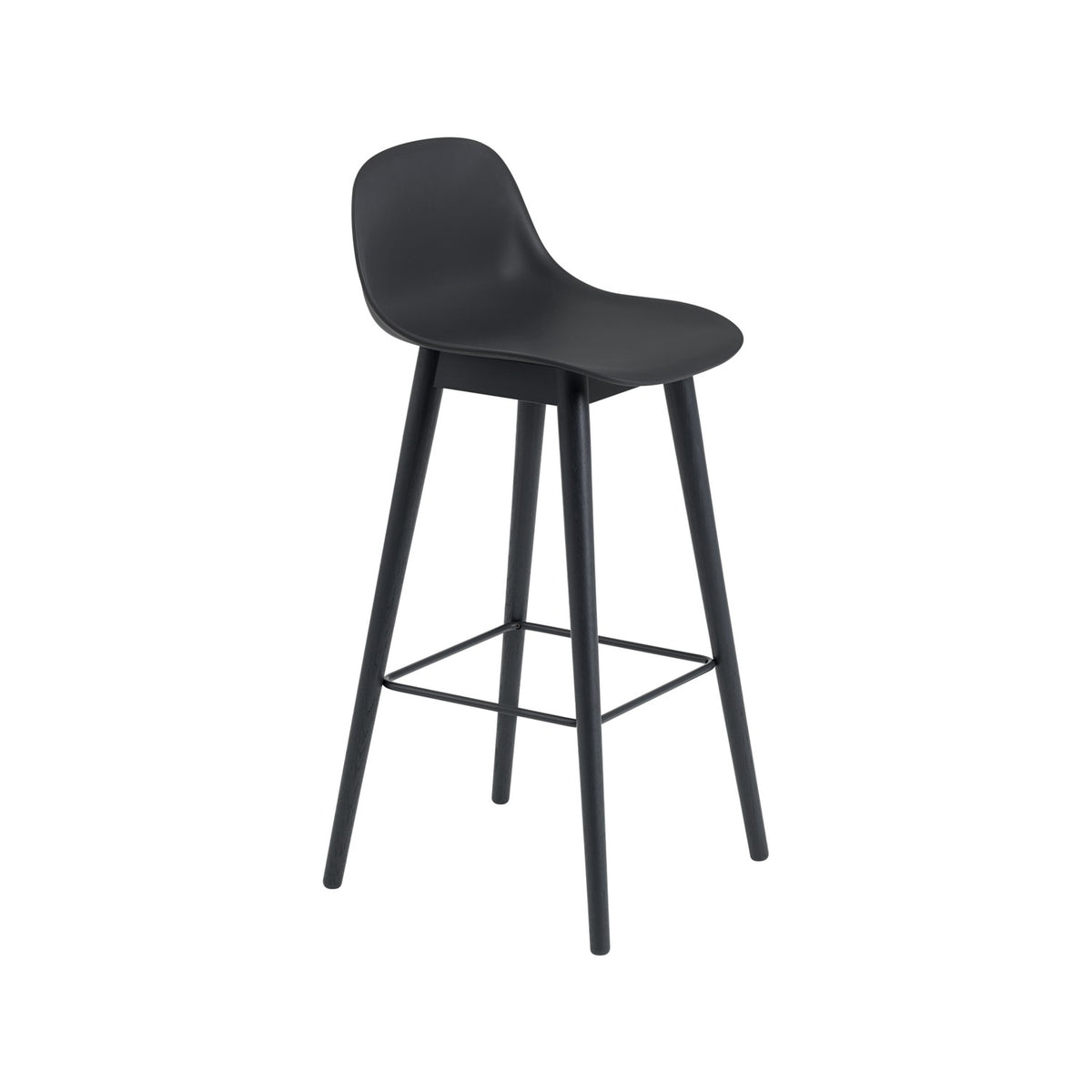 Fiber Bar Stool - Wood Base, With, Black - Stools - Muuto