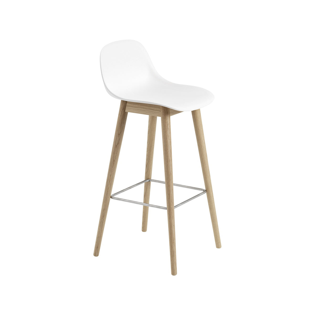 Fiber Bar Stool - Wood Base, With, Natural White / Oak - Stools - Muuto
