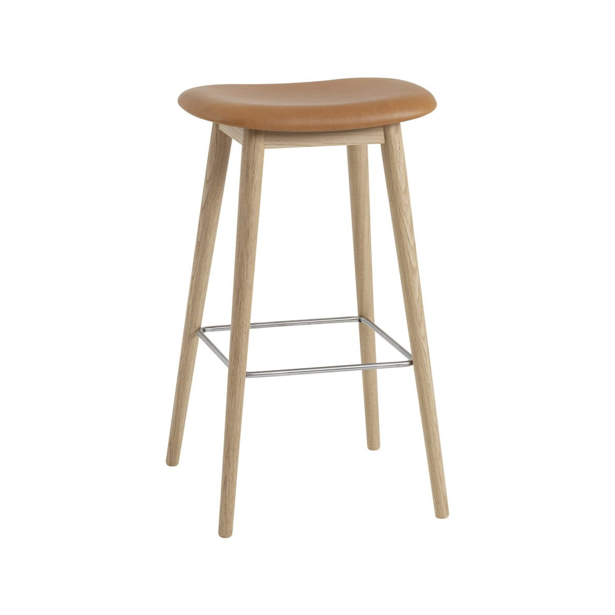 Fiber Bar Stool - Wood Base, Without, Cognac Leather / Oak - Stools - Muuto