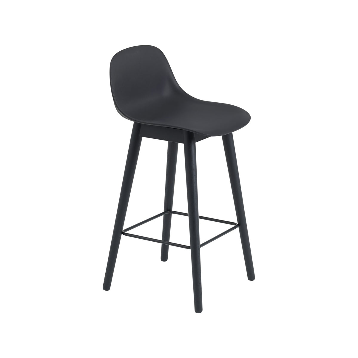 Fiber Counter Stool - Wood Base, With, Black - Stools - Muuto