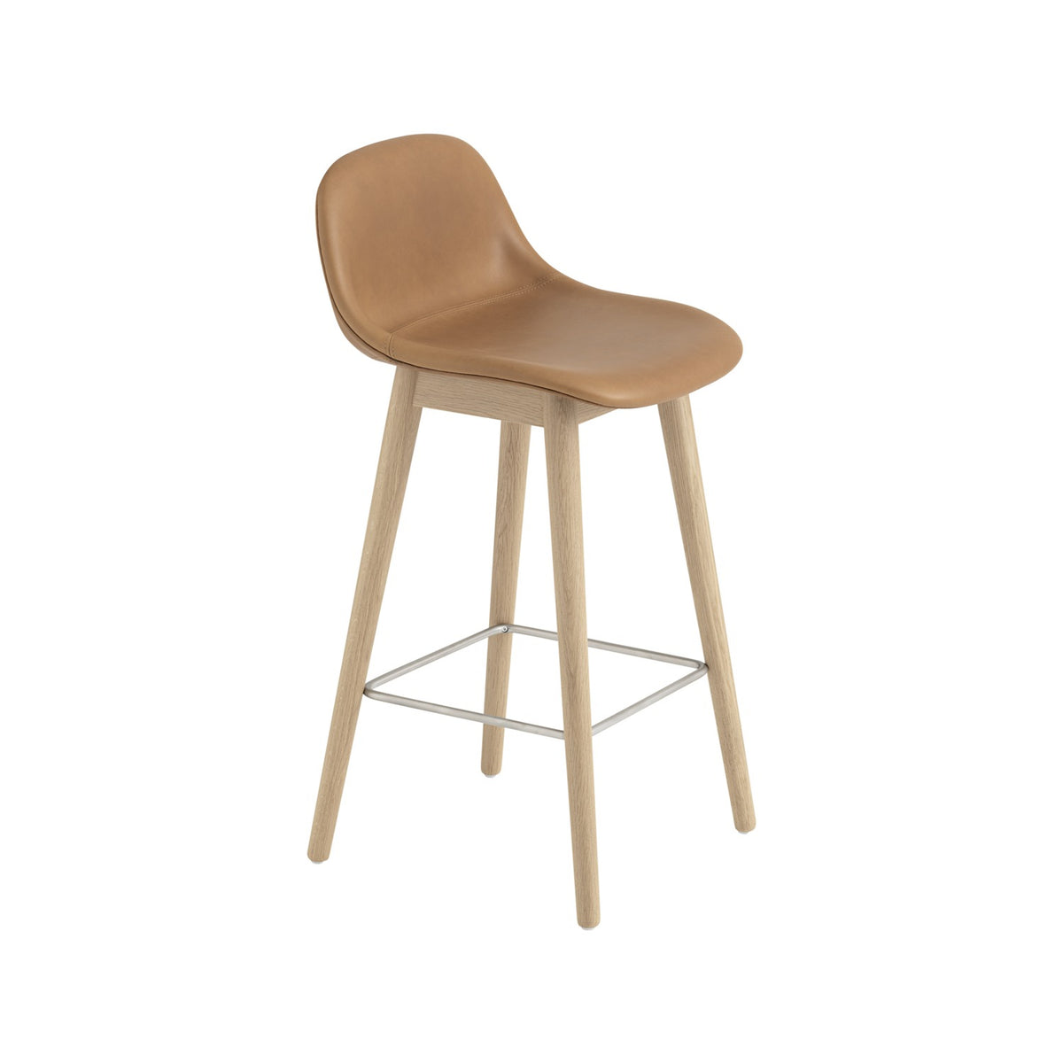 Fiber Counter Stool - Wood Base, With, Cognac Leather / Oak - Stools - Muuto