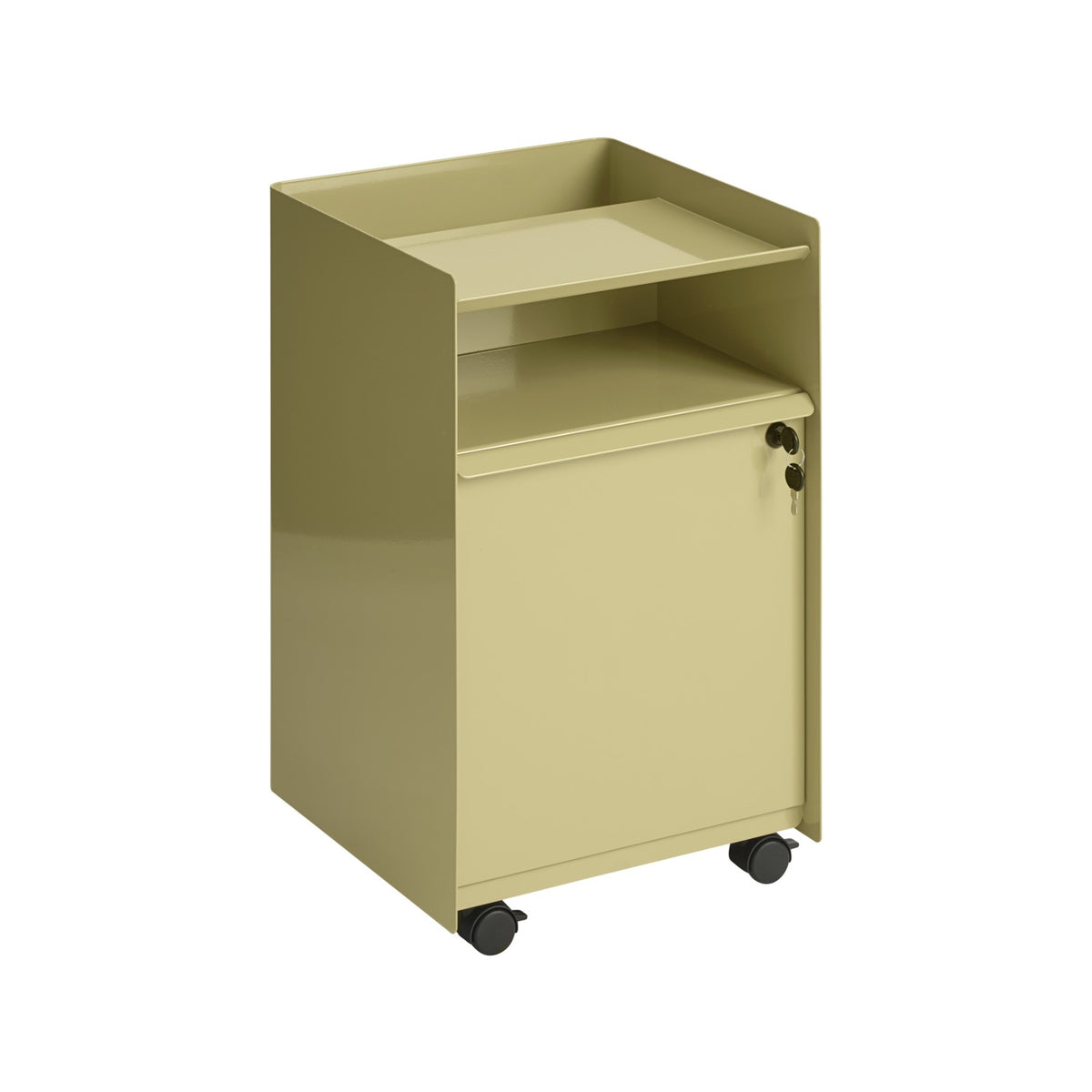 Folded Trolley - Low, Drawer with Lock, Dark Beige Green - Trolleys - Muuto