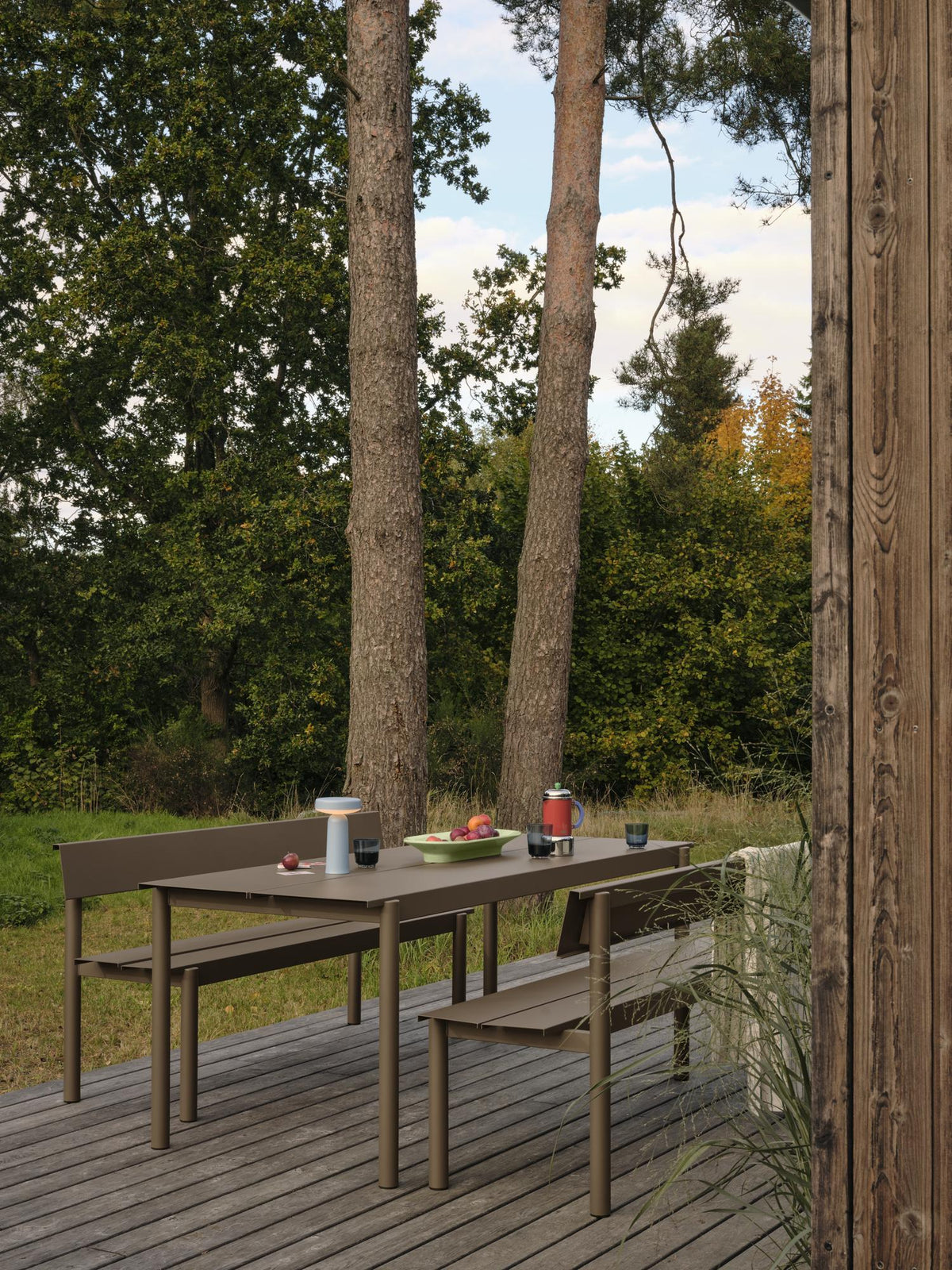 Linear Steel Bench with Backrest - Outdoor Benches - Muuto