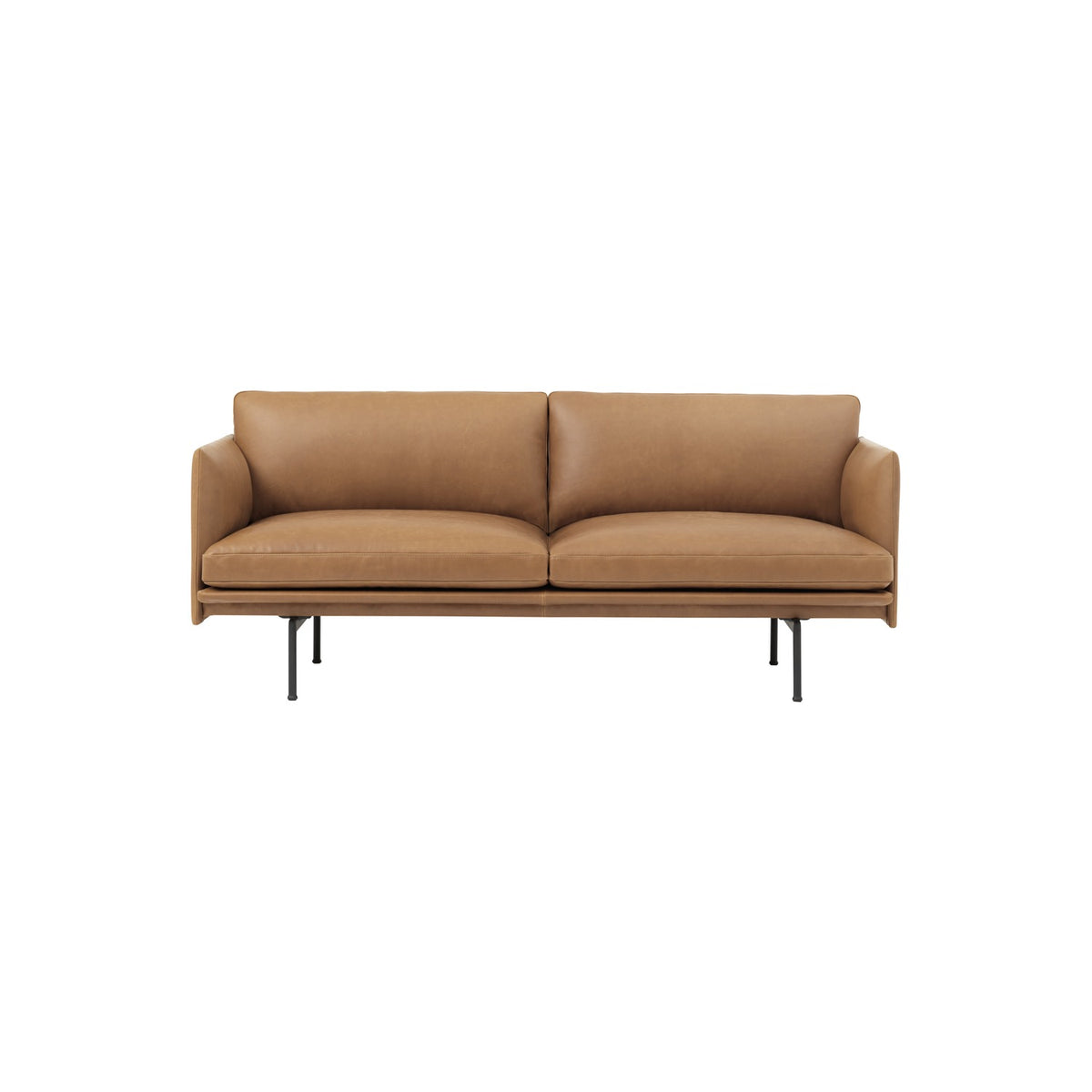 Outline Sofa - 2-Seater, Refine Leather Cognac, Black - Sofas - Muuto