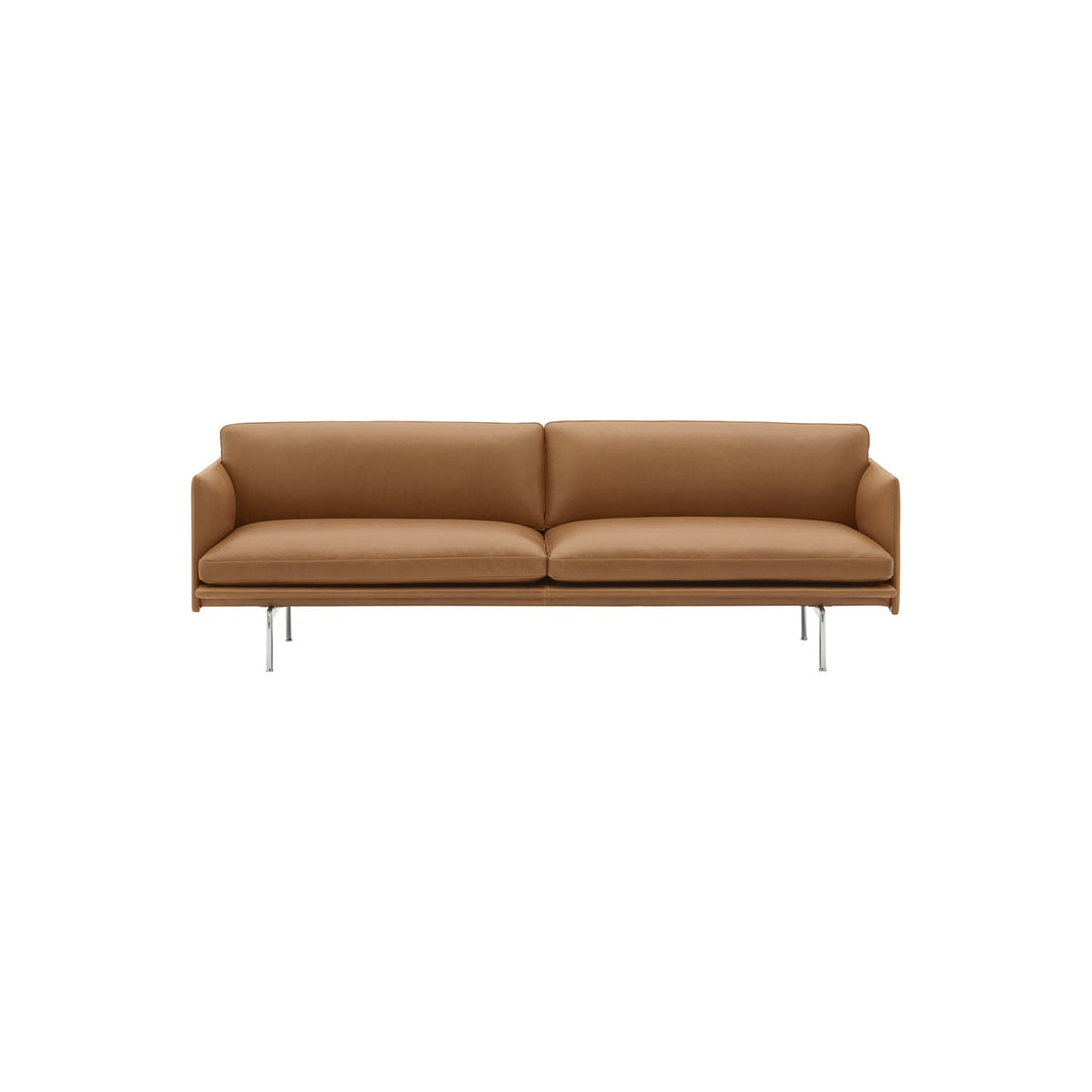 Outline Sofa - 3-Seater, Refine Leather Cognac, Polished Aluminium - Sofas - Muuto