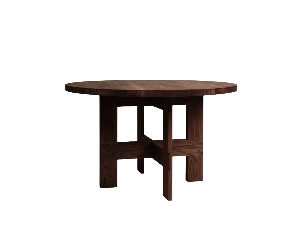 Farmhouse Trestle Table - Dark Oak - 120 Ø Round Dining Tables by Frama