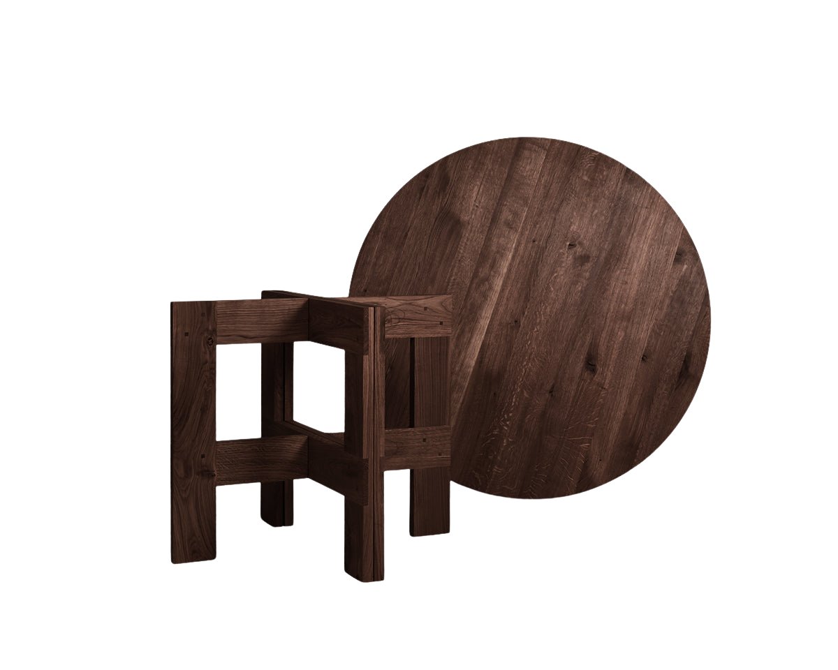 Farmhouse Trestle Table - Dark Oak - 120 Ø Round Dining Tables by Frama