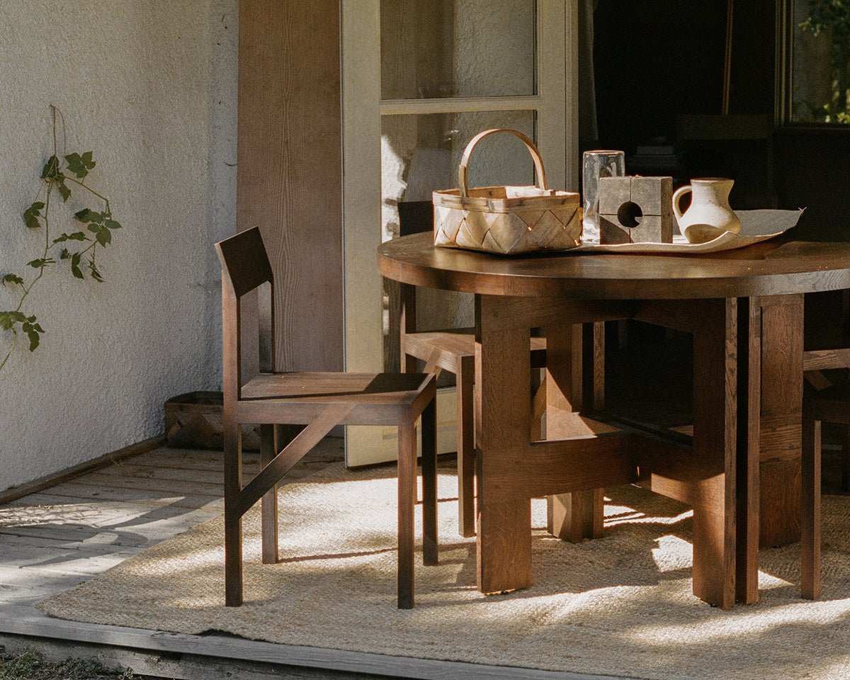 Farmhouse Trestle Table - Dark Oak - 140 Ø Round Dining Tables by Frama