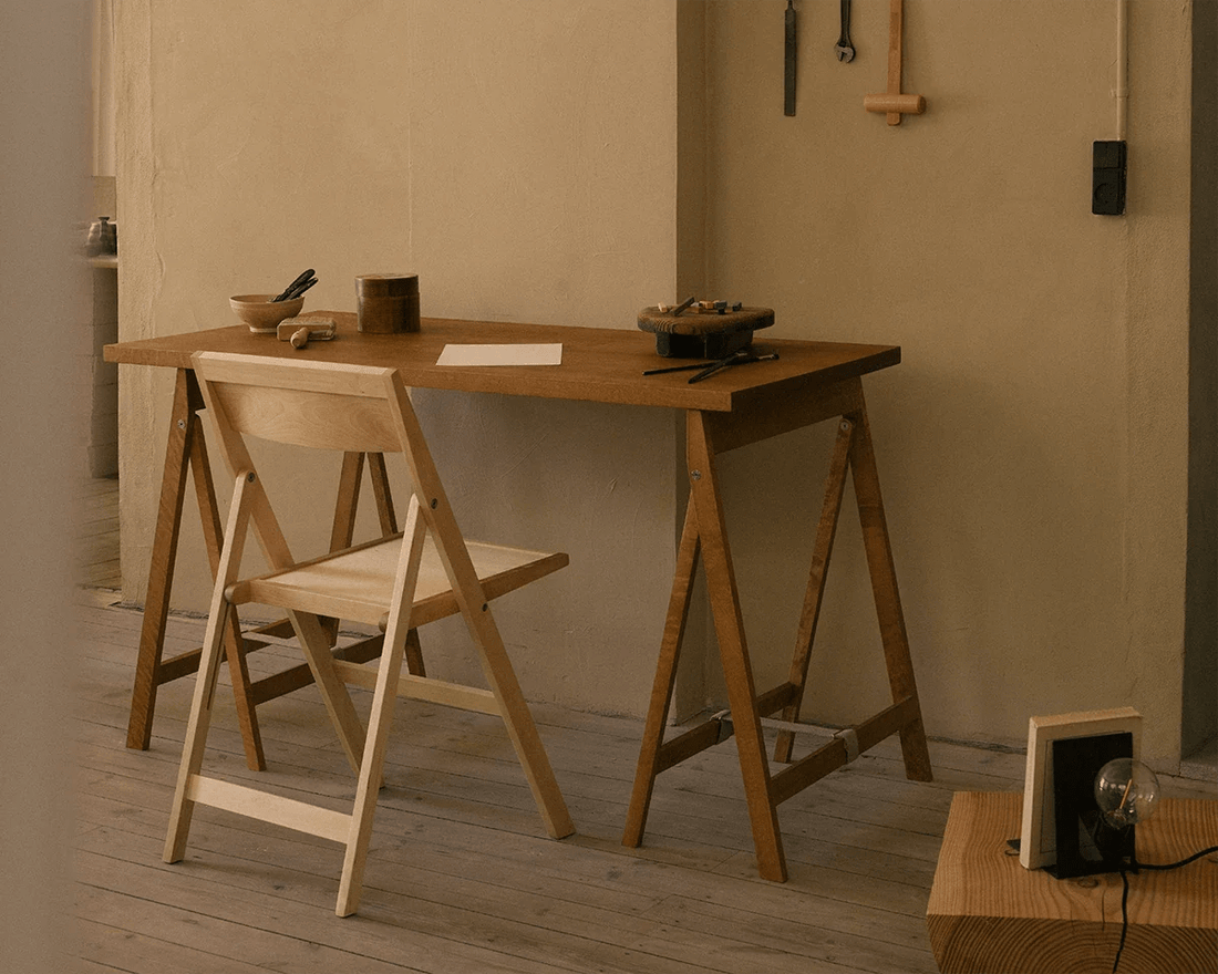 Folding Flat Table Trestles - Warm Brown Birch - Dining Tables - Frama
