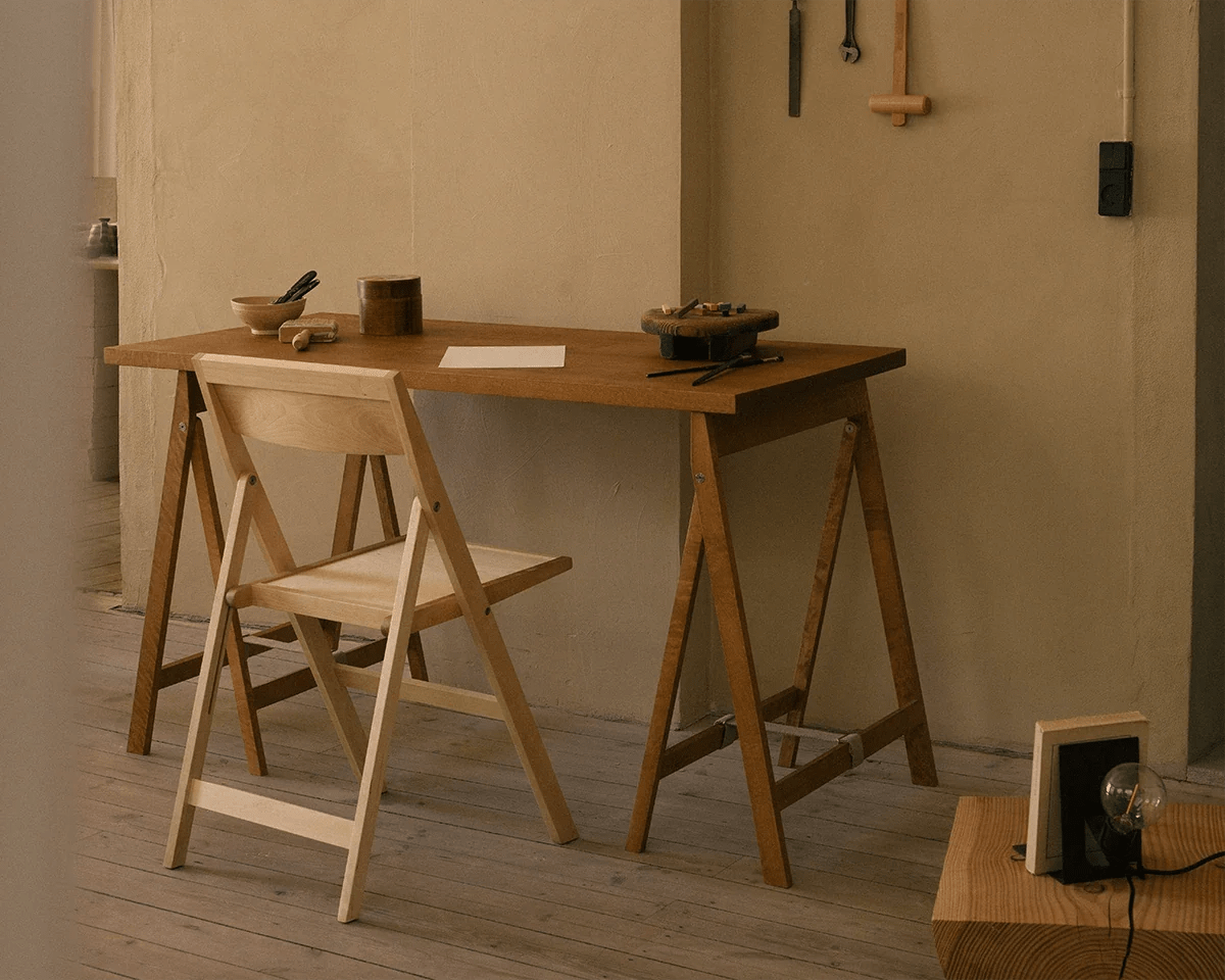 Folding Flat Table Trestles - Warm Brown Birch Dining Tables by Frama