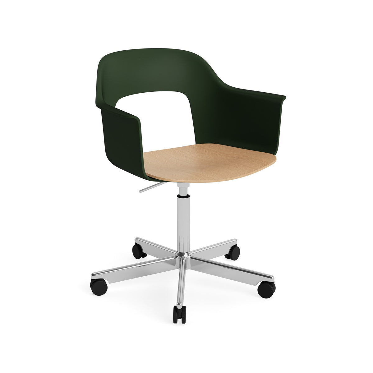 Layout Armchair 242 - Bottle Green with Oak Seat, Polished Aluminium - Chairs - HAY