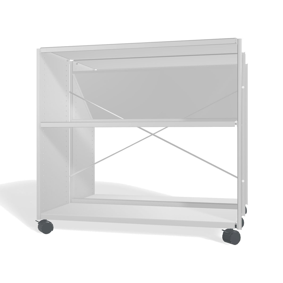 Lehni Aluminium Shelf System Back2Back with Casters in Colorless Anodized