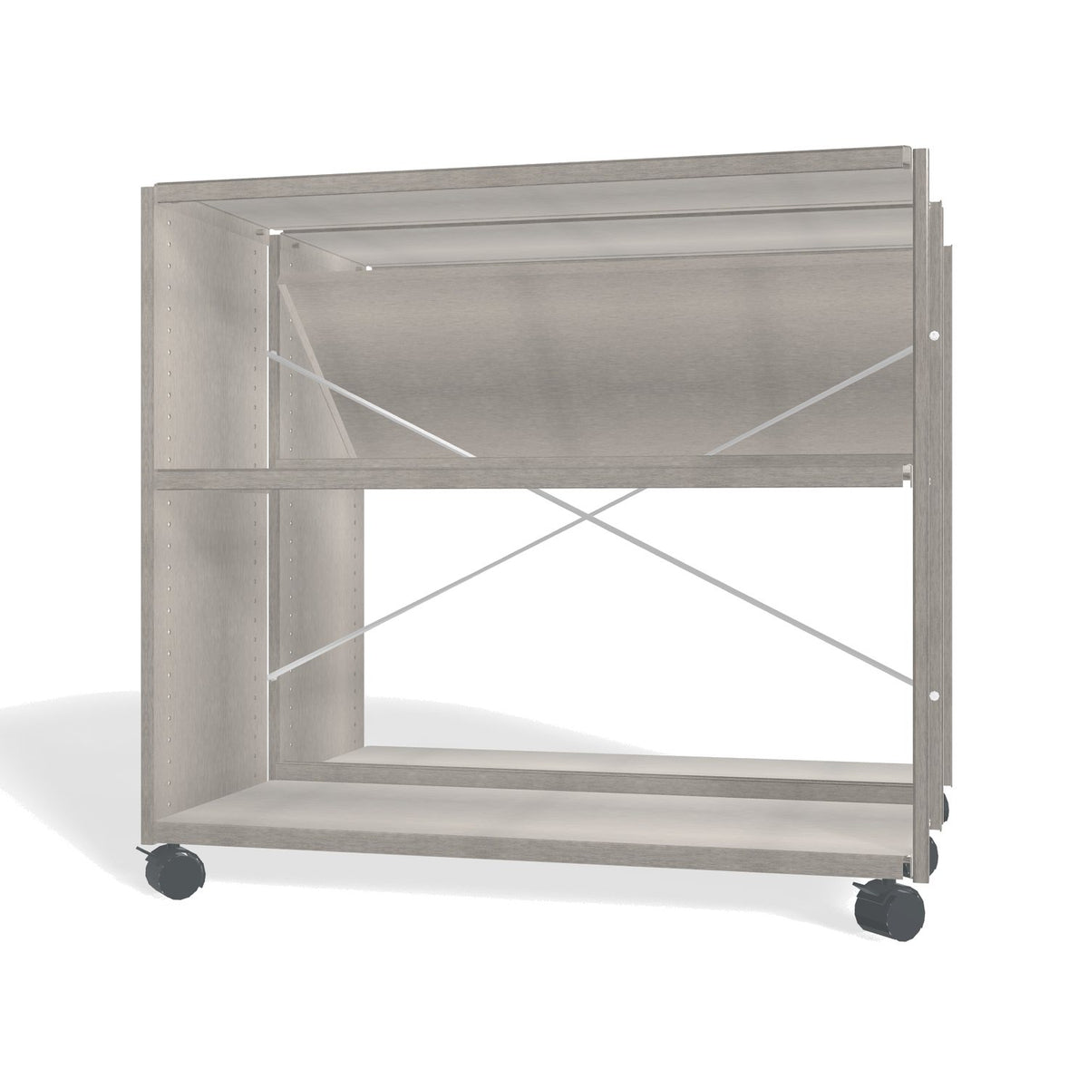 Lehni Aluminium Shelf System Back2Back with Casters in Brushed Aluminum