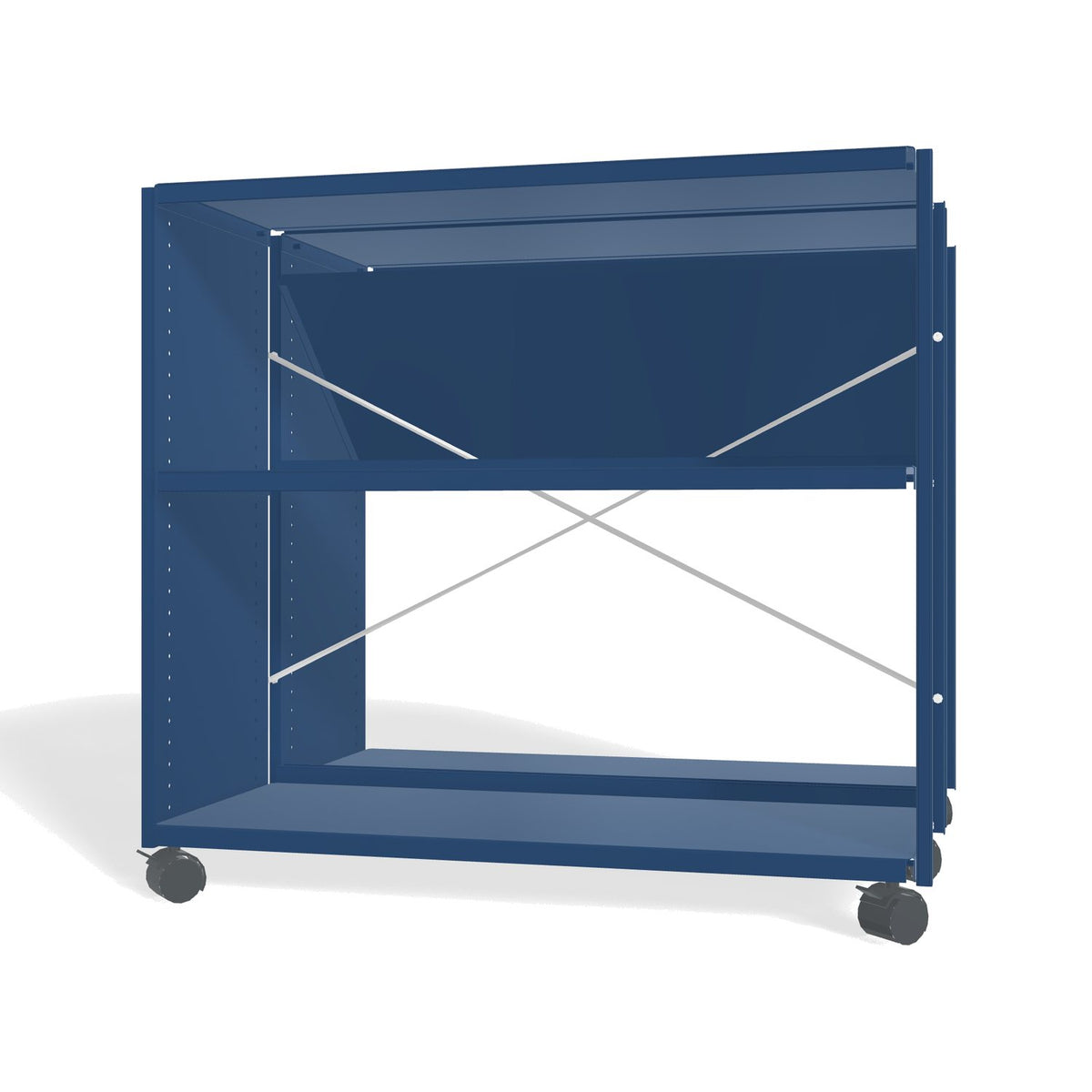 Lehni Aluminium Shelf System Back2Back with Casters in Lehni Blue