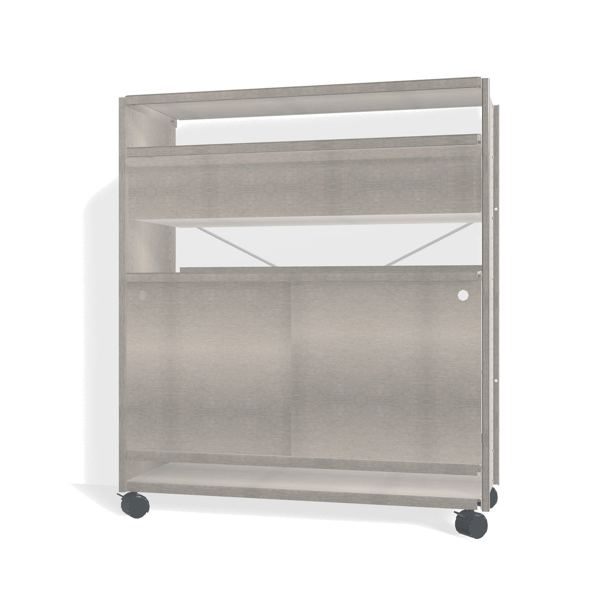 Lehni Aluminium Shelf System Highboard, with drawer and sliding door, on casters - Brushed Aluminum - Lehni