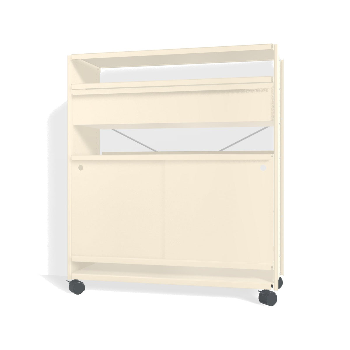 Lehni Aluminium Shelf System Highboard, with drawer and sliding door, on casters - Pearl White - Lehni