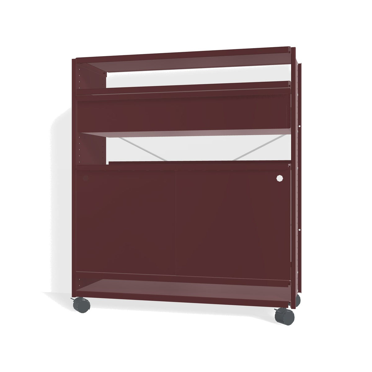Lehni Aluminium Shelf System Highboard, with drawer and sliding door, on casters - Black Red - Lehni