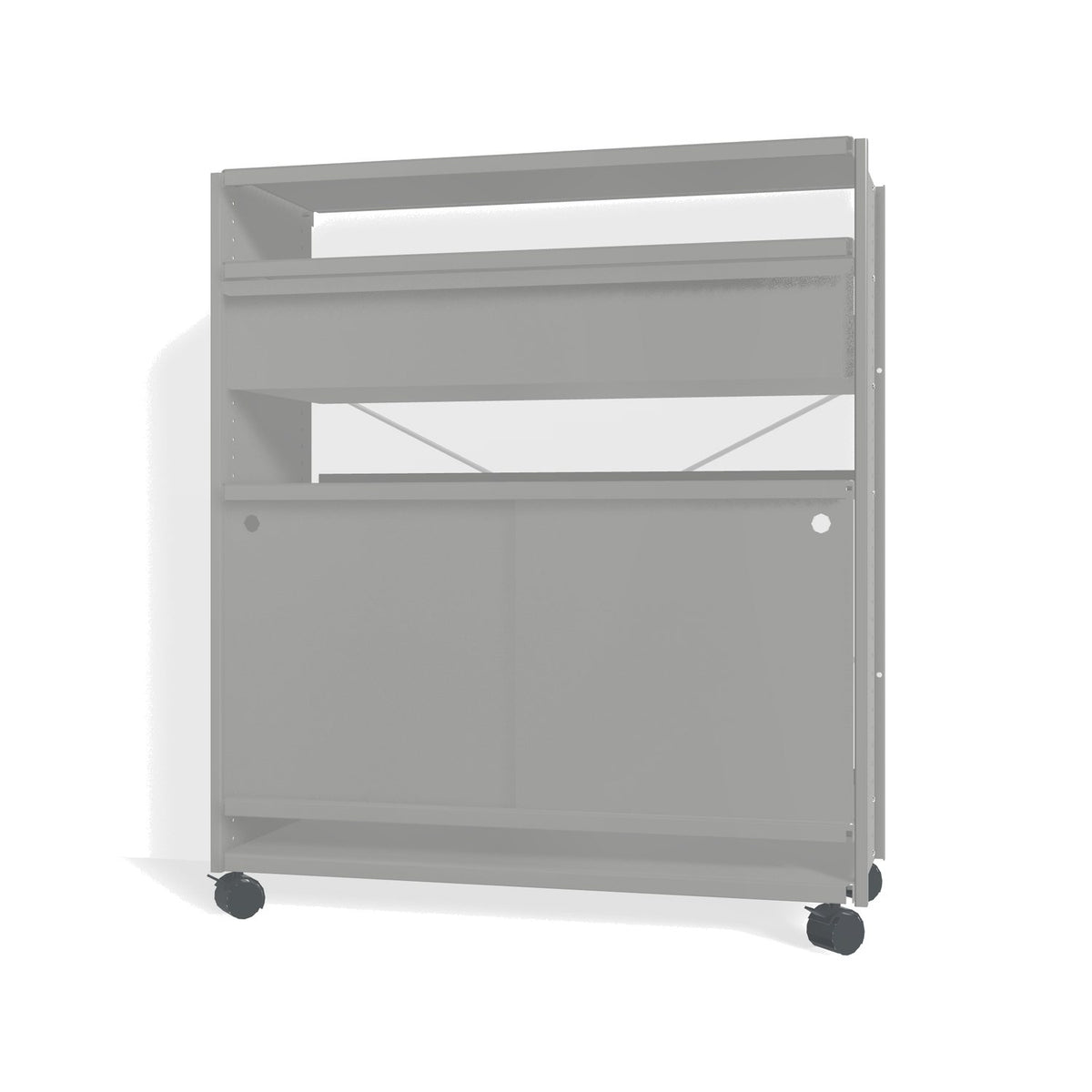 Lehni Aluminium Shelf System Highboard, with drawer and sliding door, on casters - White Aluminum - Lehni