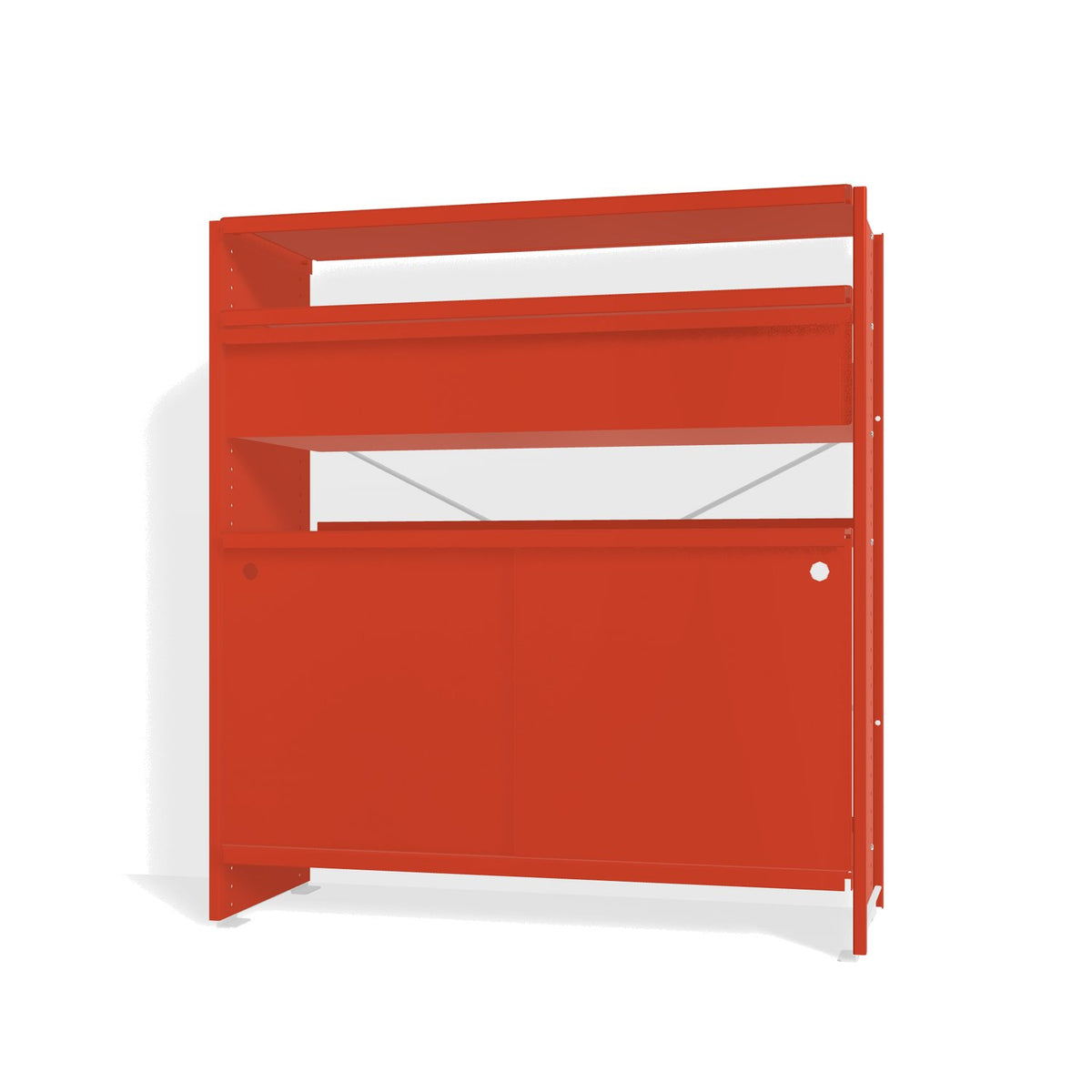 Lehni Aluminium Shelf System Highboard, with drawer and sliding door - Vermilion - Lehni