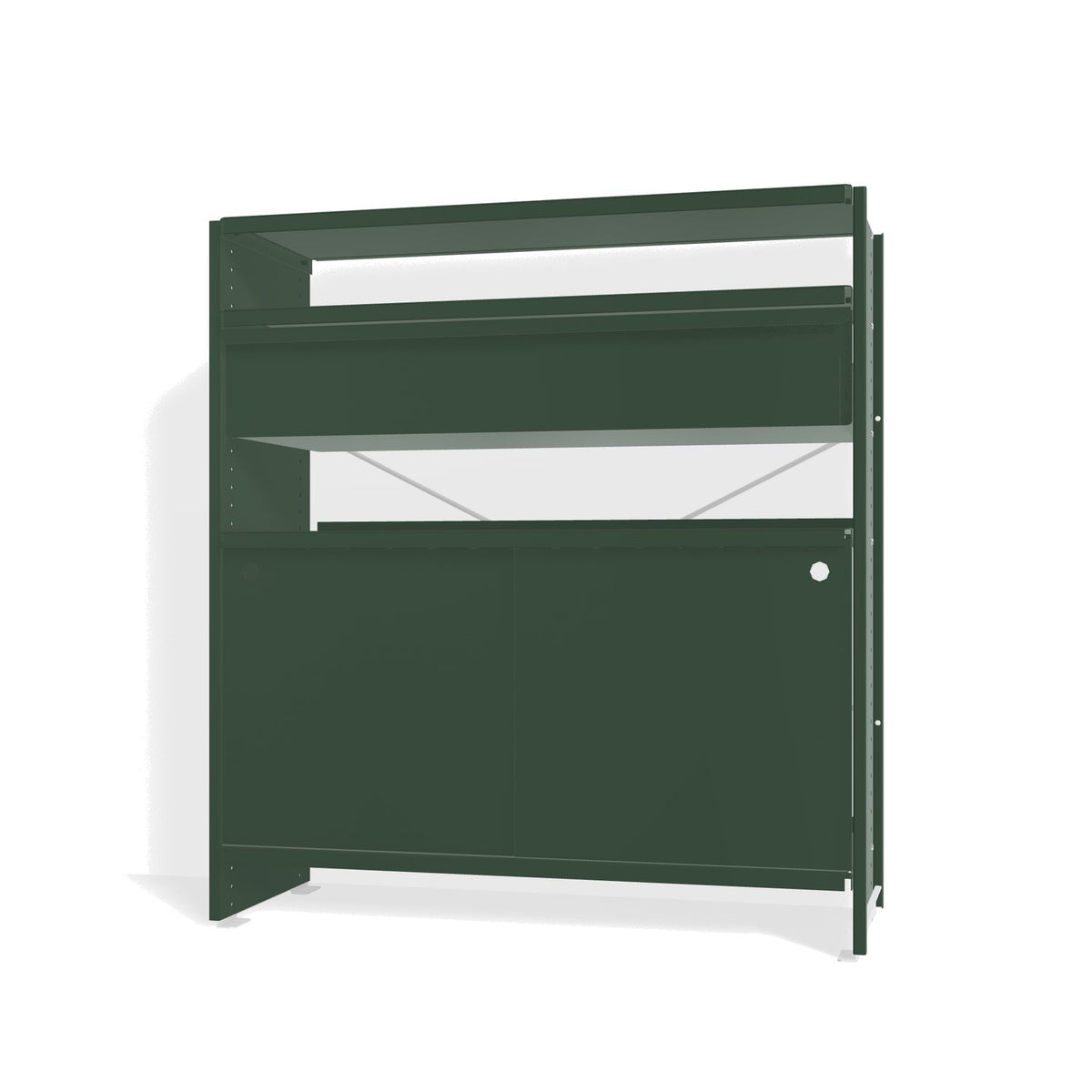 Lehni Aluminium Shelf System Highboard, with drawer and sliding door - Fir Green - Lehni