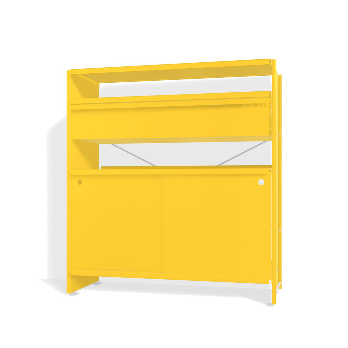 Lehni Aluminium Shelf System Highboard, with drawer and sliding door - Zinc Yellow - Lehni