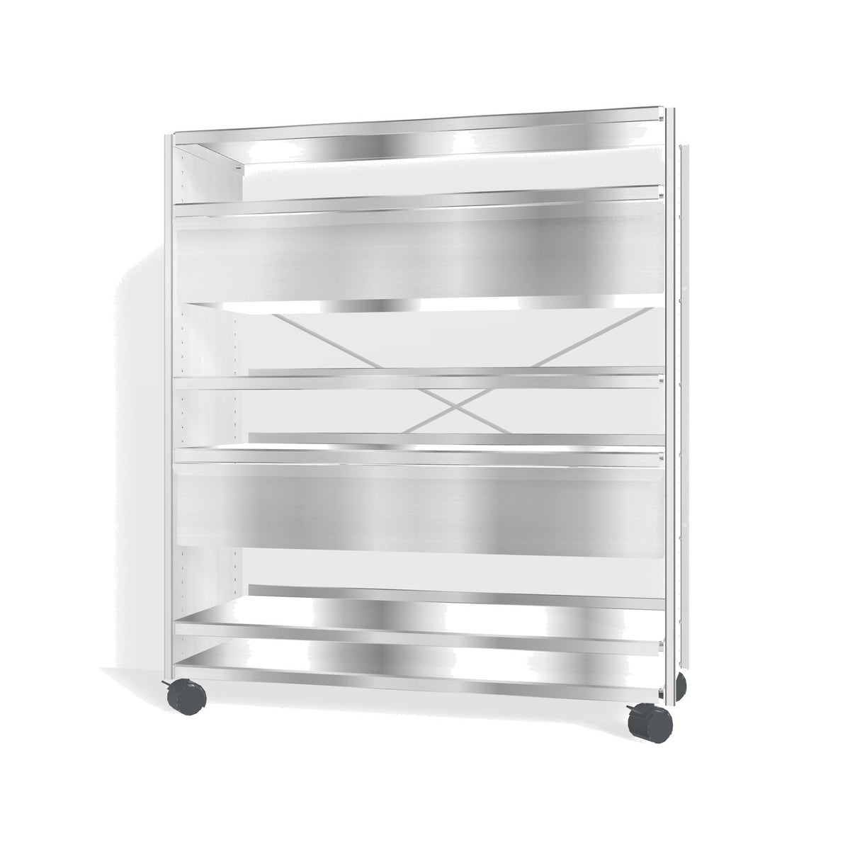 Lehni Aluminium Shelf System Highboard, with two drawers, on casters - Blank Aluminum - Lehni