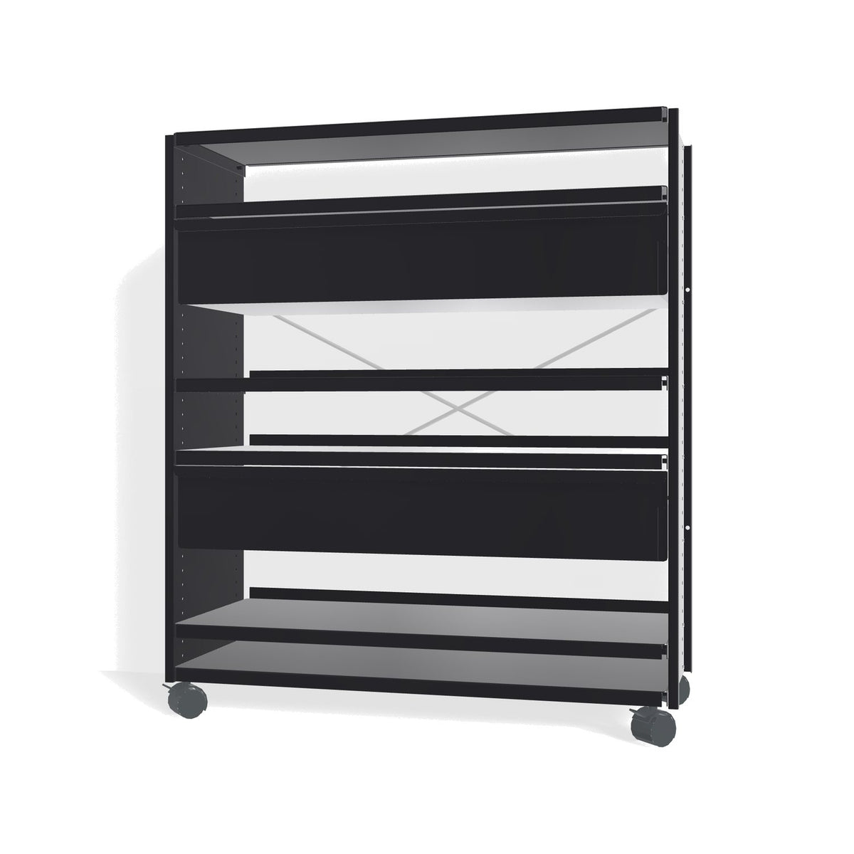 Lehni Aluminium Shelf System Highboard, with two drawers, on casters - Black - Lehni