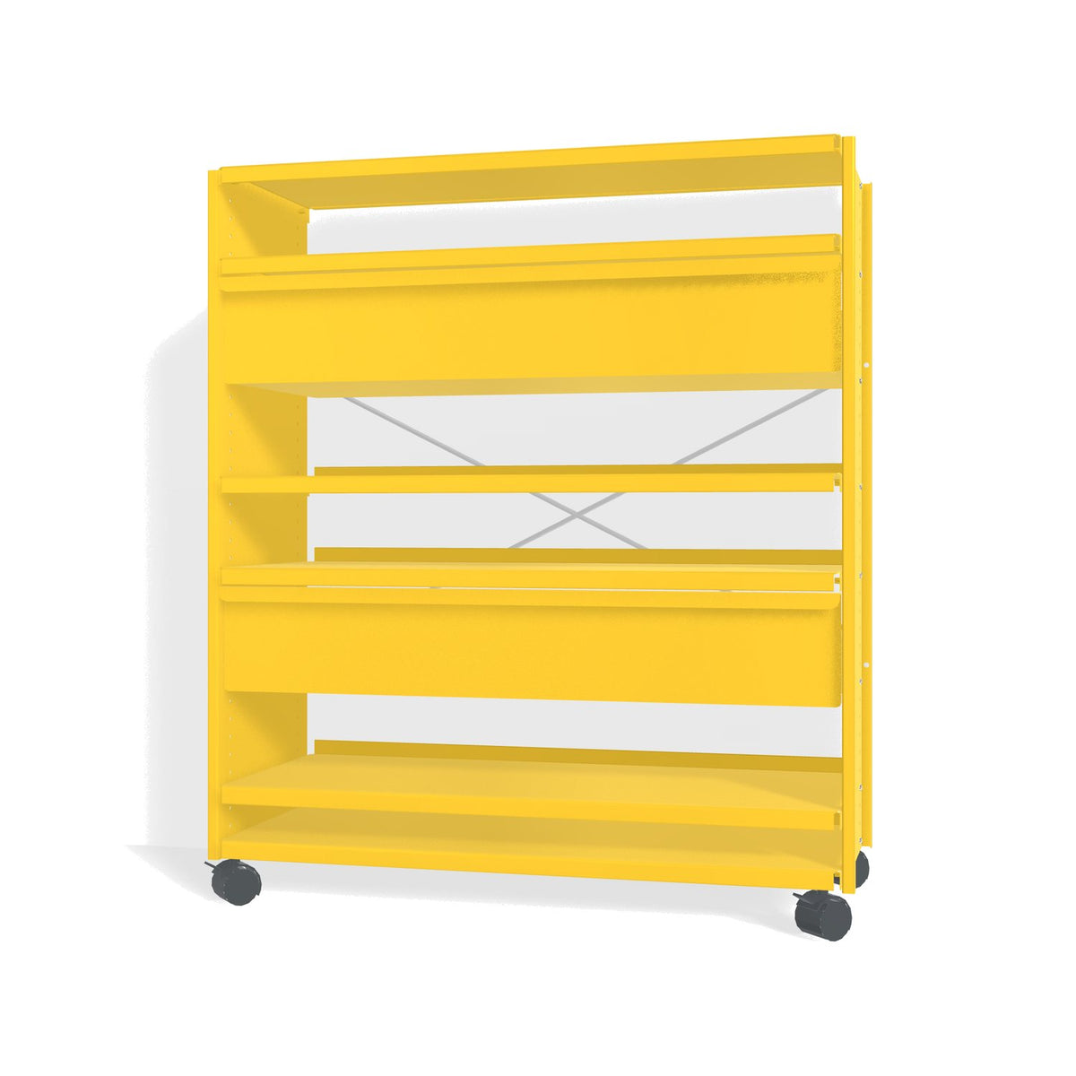 Lehni Aluminium Shelf System Highboard, with two drawers, on casters - Zinc Yellow - Lehni