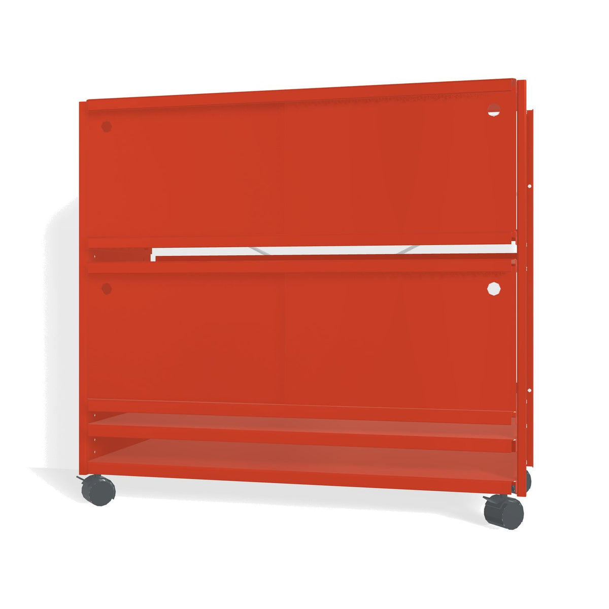 Lehni Aluminium Shelf System Lowboard, with sliding doors, on casters - Vermilion - Lehni