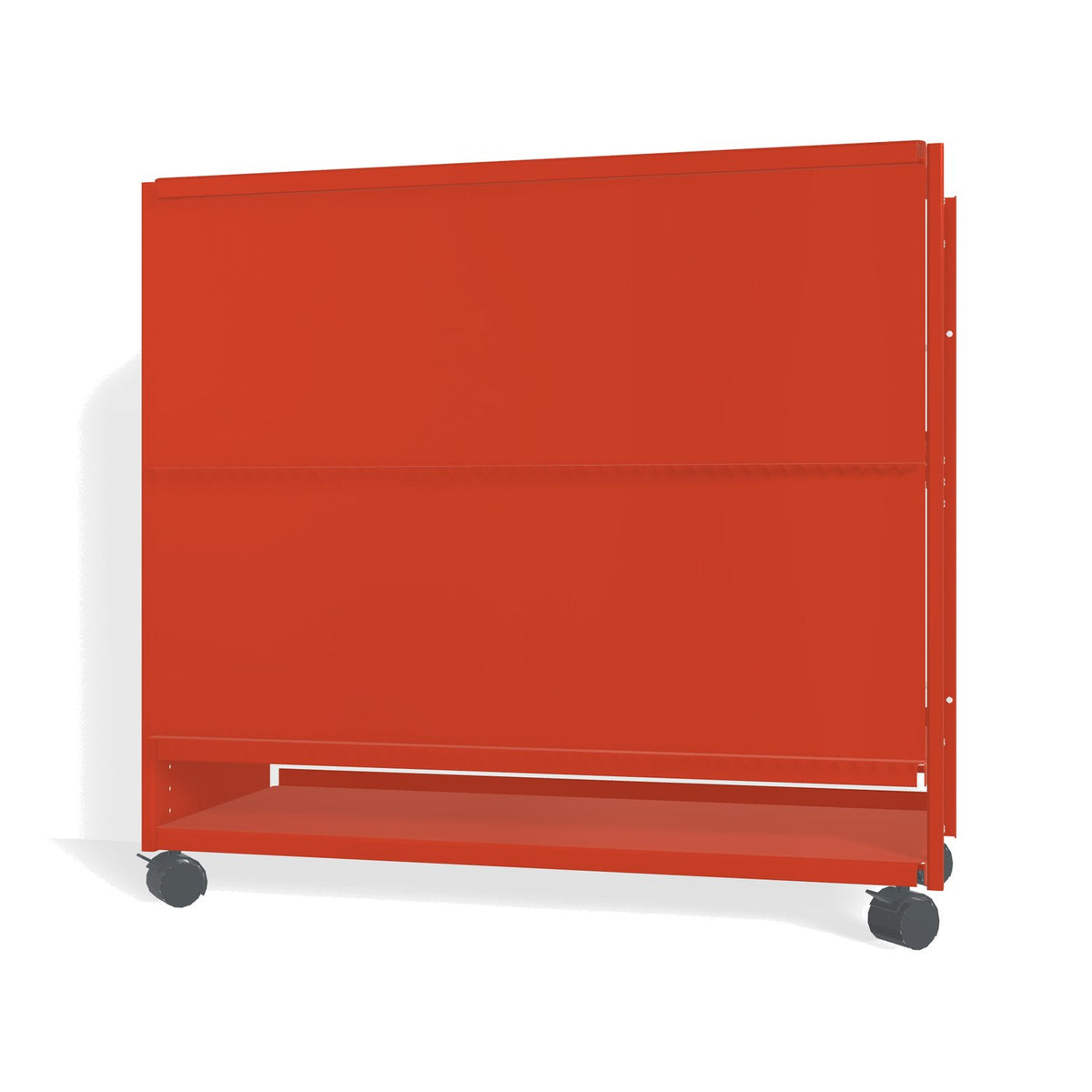 Lehni Aluminium Shelf System Lowboard, with slide-in doors, on casters - Vermilion - Lehni