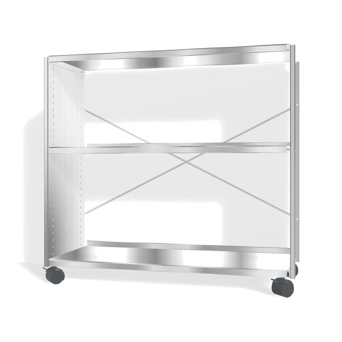 Lehni Aluminium Shelf System Lowboard, open, on casters - Blank Aluminum - Lehni