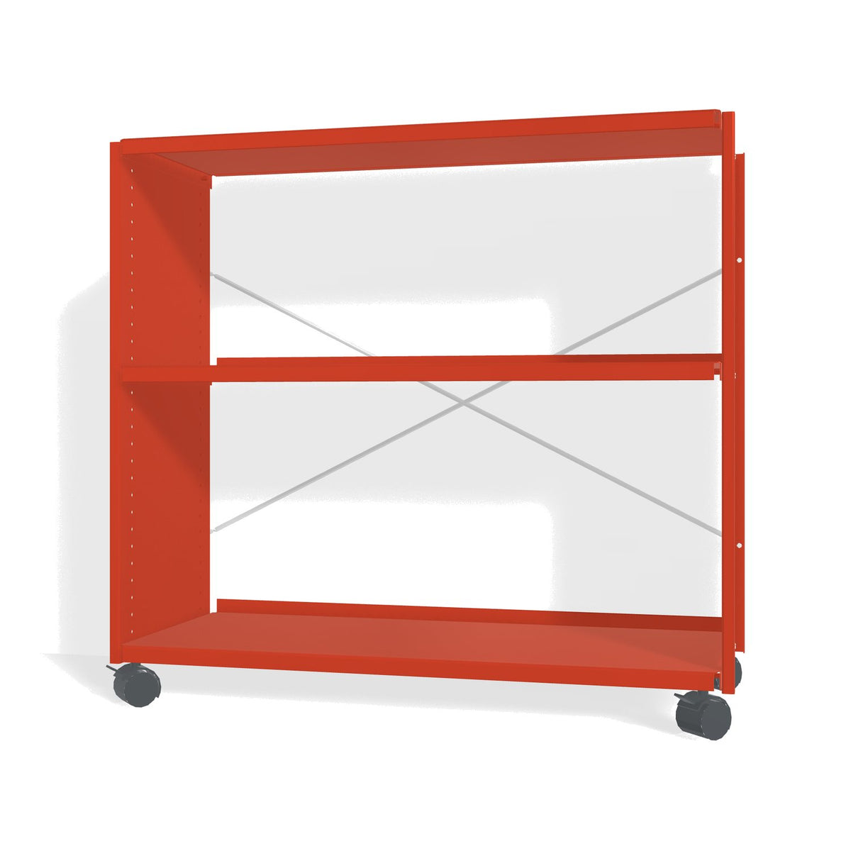 Lehni Aluminium Shelf System Lowboard, open, on casters - Vermilion - Lehni