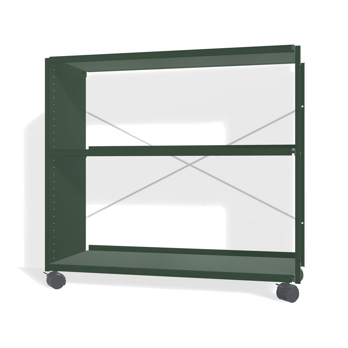Lehni Aluminium Shelf System Lowboard, open, on casters - Fir Green - Lehni