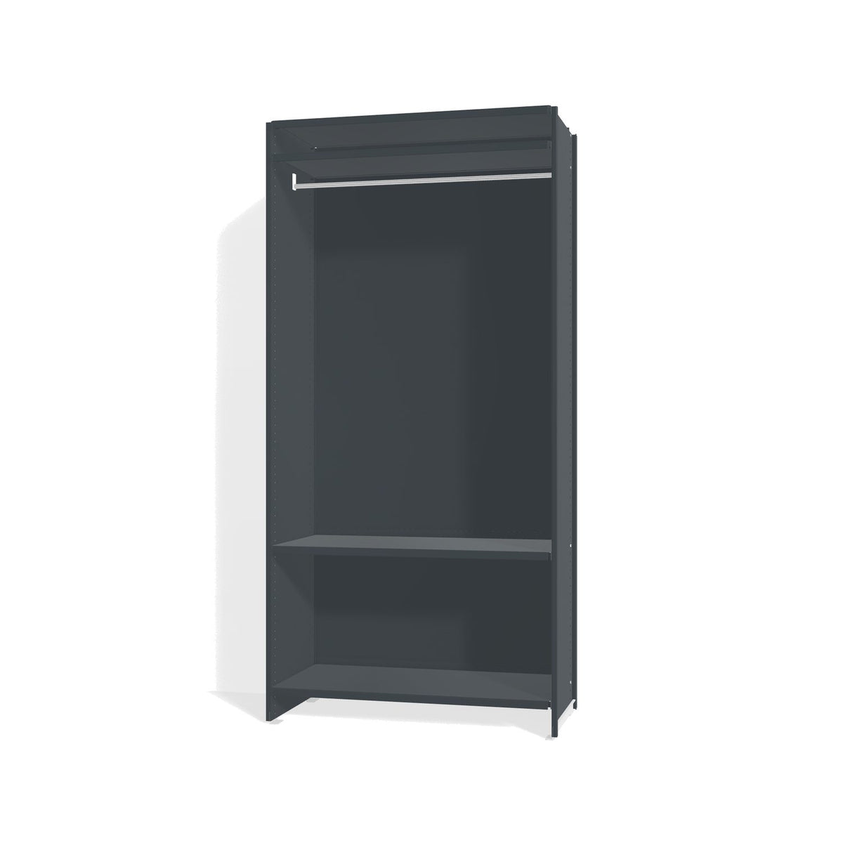 Lehni Aluminium Shelf System Wardrobe, with clothes rail and back panel - Anthracite - Lehni